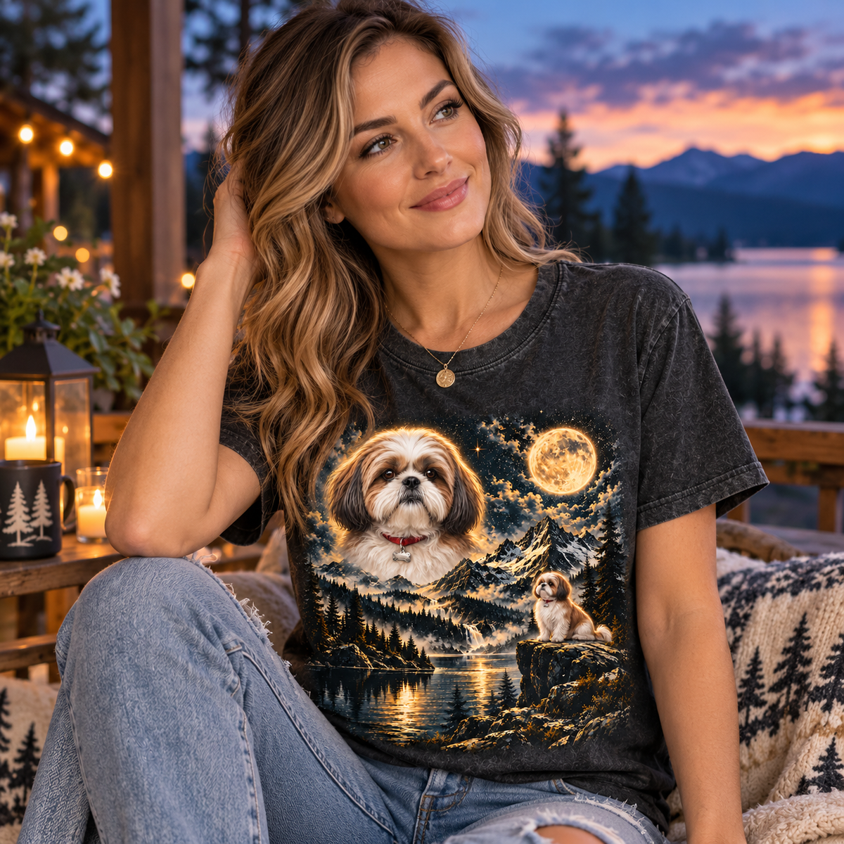 Shih Tzu Moonlight Memorial Graphic T-Shirt