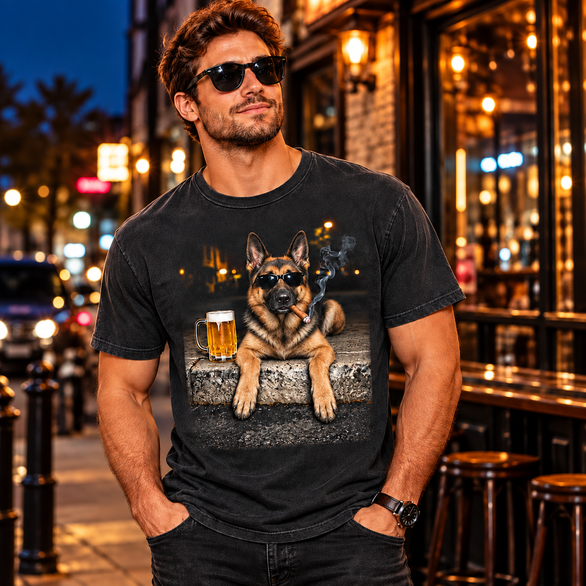 German Shepherd Beer & Cigar T-Shirt