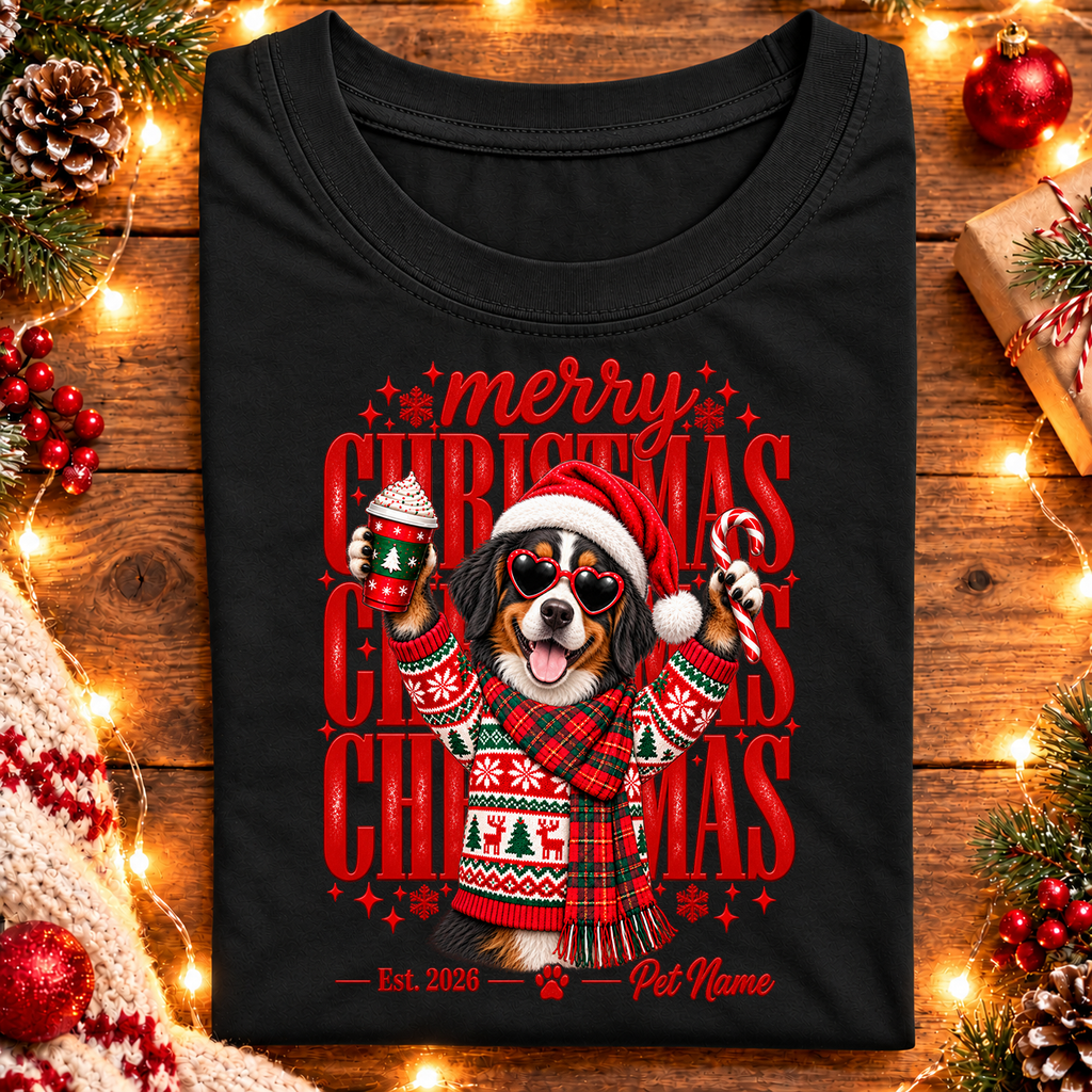 Bernese Mountain Dog Christmas Shirt – Merry Christmas Bernese Mountain Dog Lover Holiday Graphic Tee