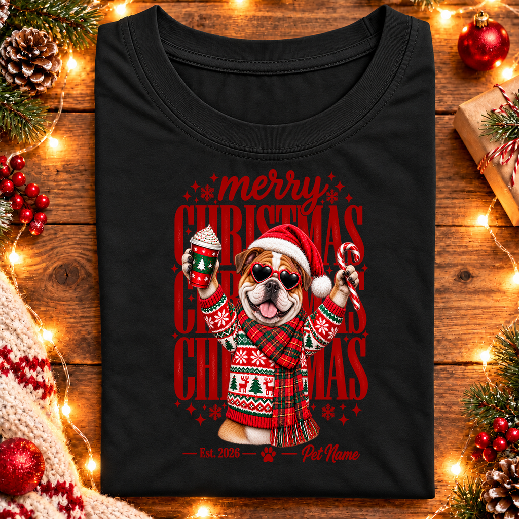 Bulldog Christmas Shirt – Merry Christmas Bulldog Lover Holiday Graphic Tee