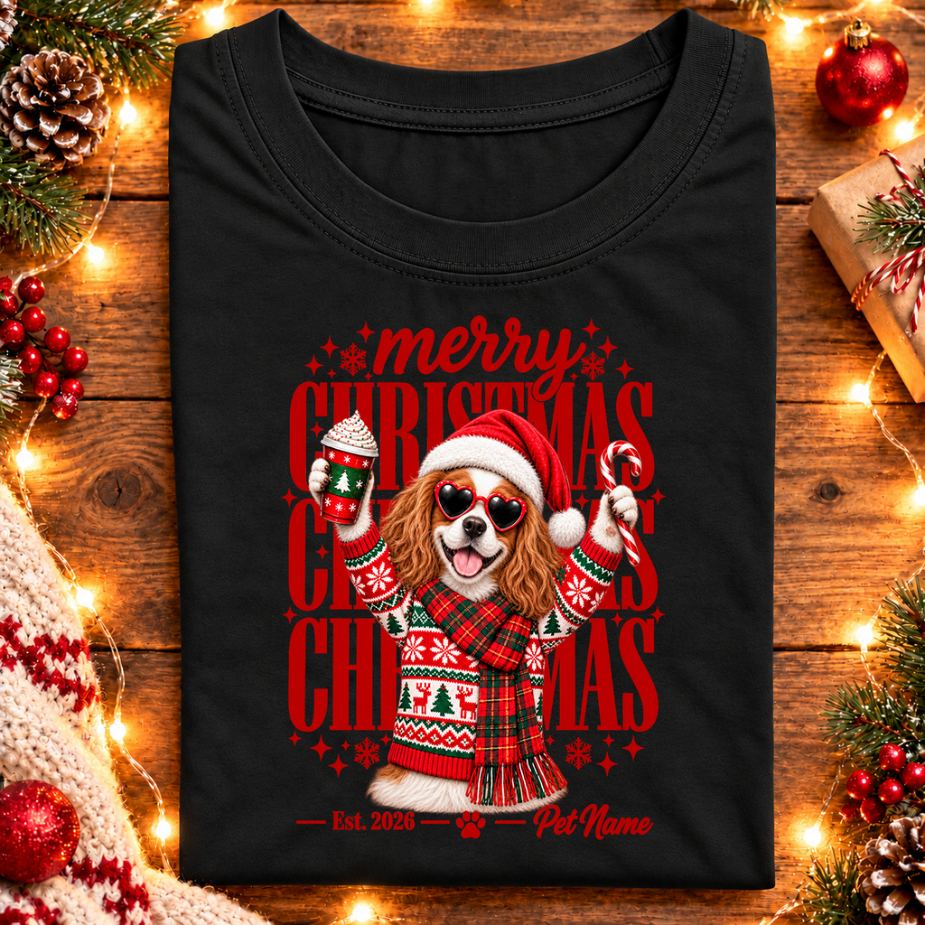 Cavalier King Charles Spaniel Christmas Shirt – Merry Christmas Dog Lover Holiday Graphic Tee