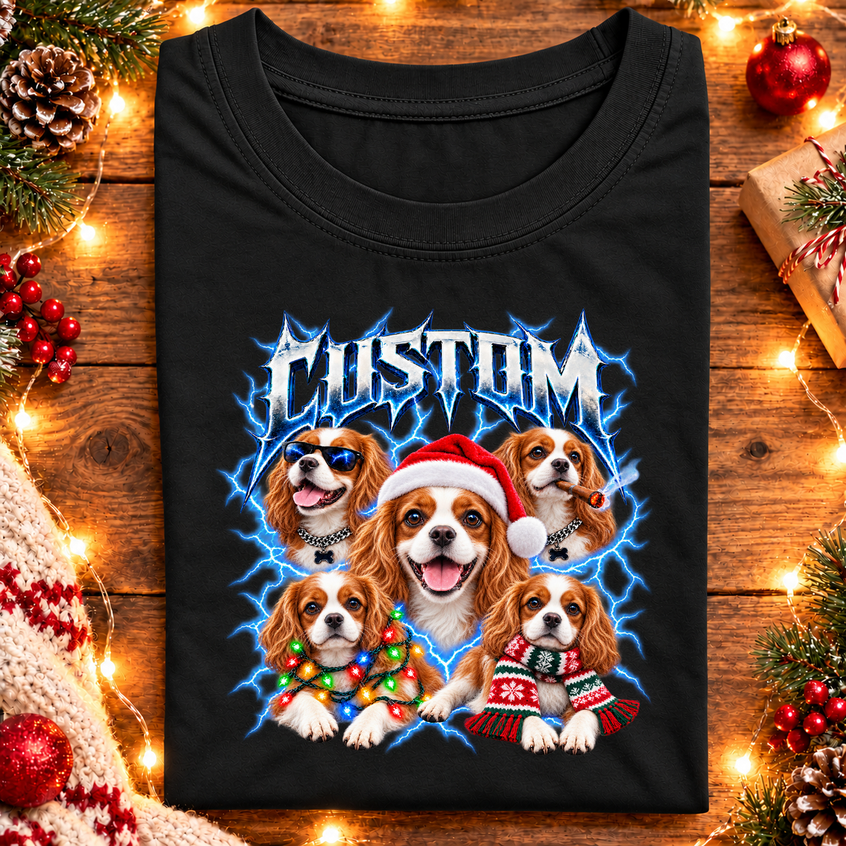 Personalized Cavalier King Charles Spaniel Christmas Shirt – Custom Dog Name Holiday Graphic Tee