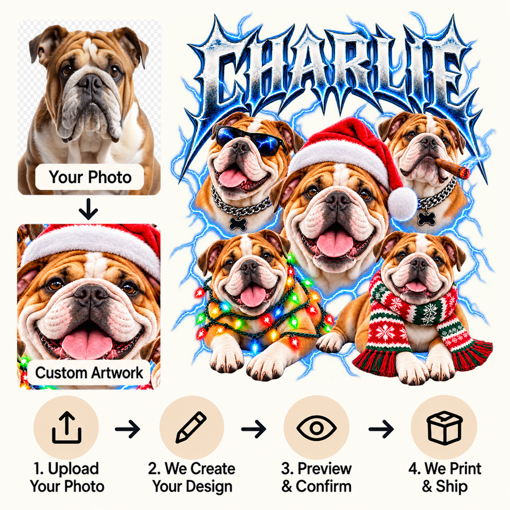 Personalized Bulldog Christmas Shirt – Custom Dog Name Holiday Graphic Tee