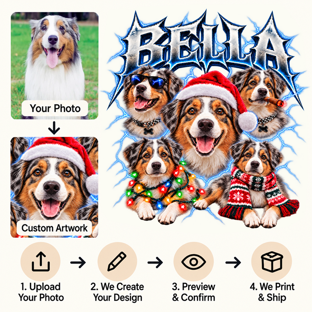 Personalized Australian Shepherd Christmas Shirt – Custom Dog Name Holiday Graphic Tee