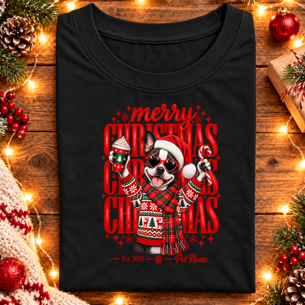 Boston Terrier Christmas Shirt – Merry Christmas Boston Terrier Lover Holiday Graphic Tee