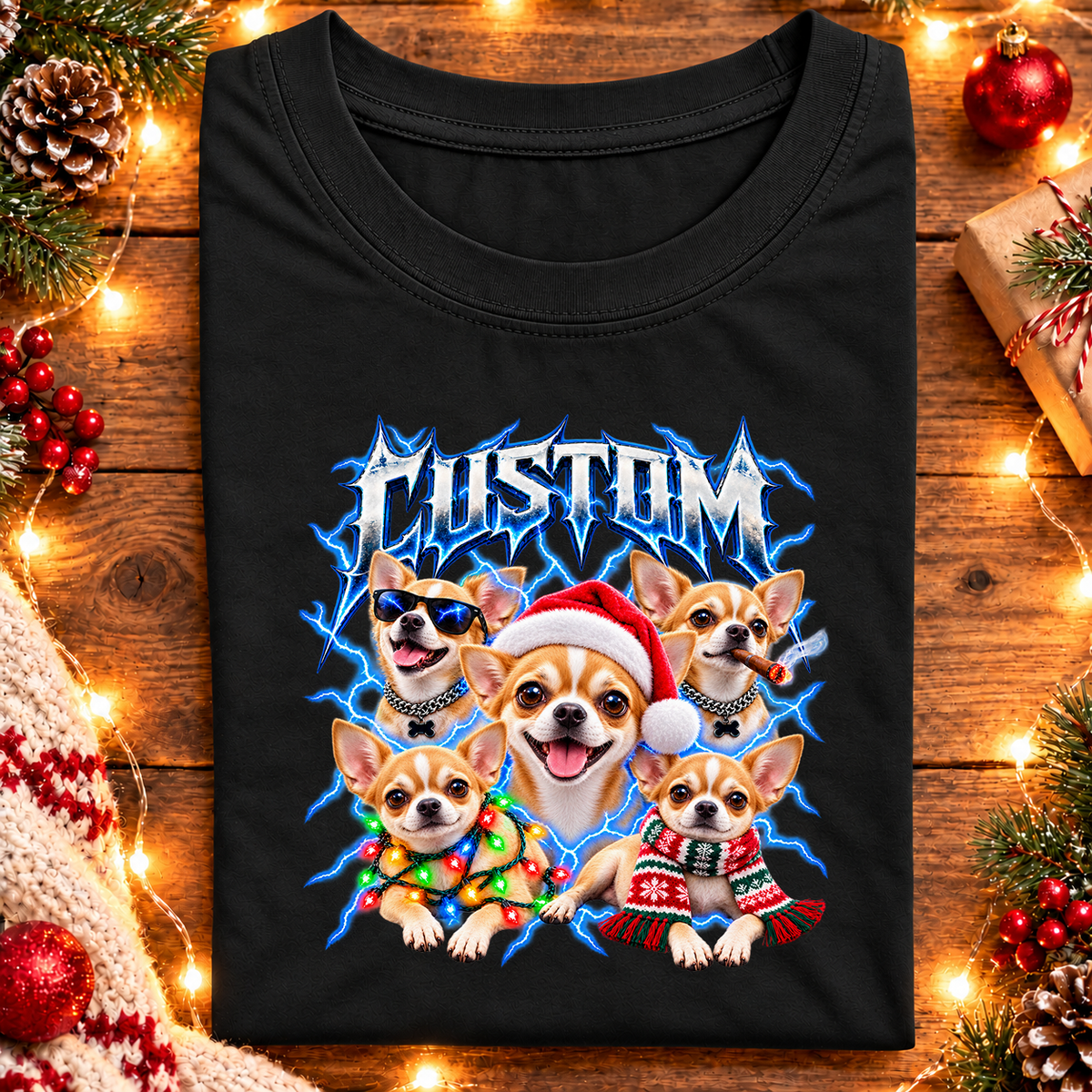 Personalized Chihuahua Christmas Shirt – Custom Dog Name Holiday Graphic Tee