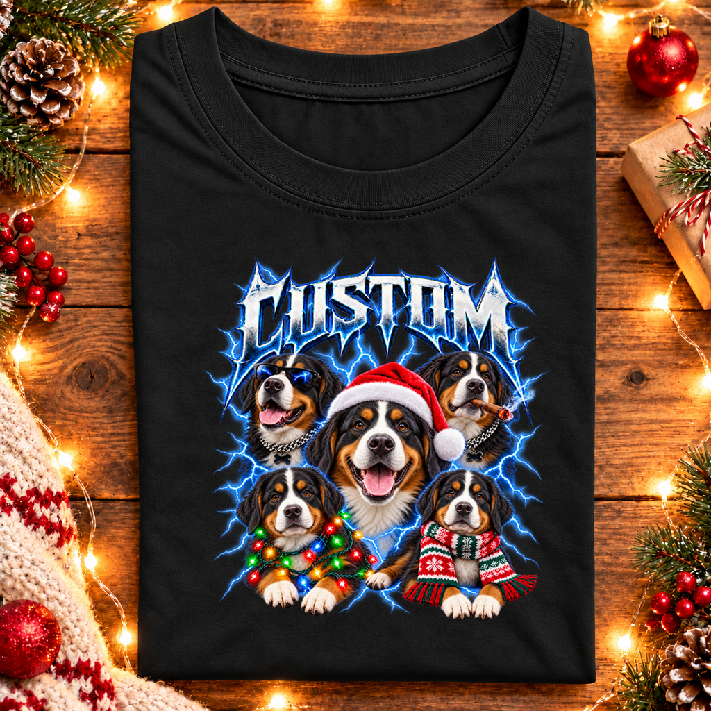 Personalized Bernese Mountain Dog Christmas Shirt – Custom Dog Name Holiday Graphic Tee