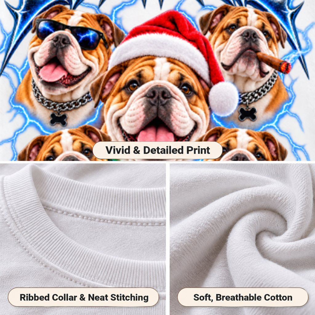 Personalized Bulldog Christmas Shirt – Custom Dog Name Holiday Graphic Tee