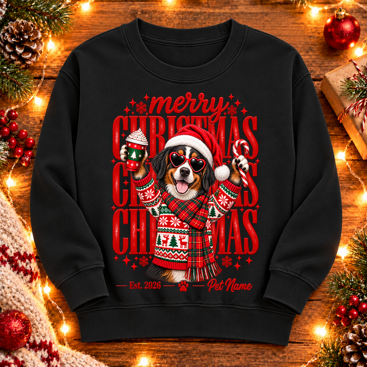 Bernese Mountain Dog Christmas Shirt – Merry Christmas Bernese Mountain Dog Lover Holiday Graphic Tee