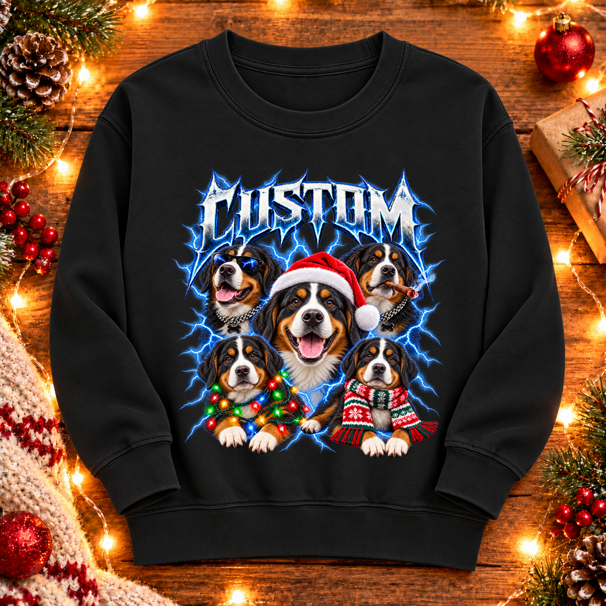 Personalized Bernese Mountain Dog Christmas Shirt – Custom Dog Name Holiday Graphic Tee