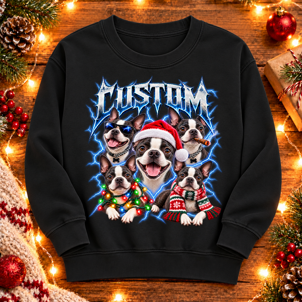 Personalized Boston Terrier Christmas Shirt – Custom Dog Name Holiday Graphic Tee