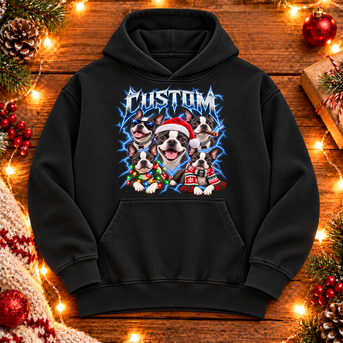 Personalized Boston Terrier Christmas Shirt – Custom Dog Name Holiday Graphic Tee