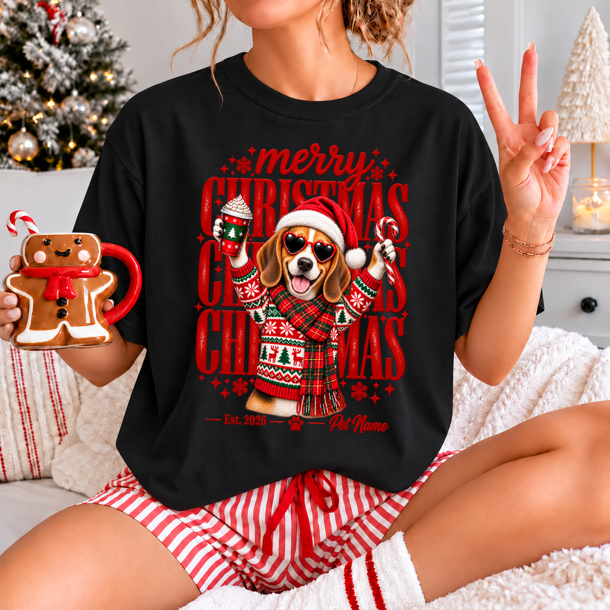 Beagle Christmas Shirt – Merry Christmas Beagle Lover Holiday Graphic Tee