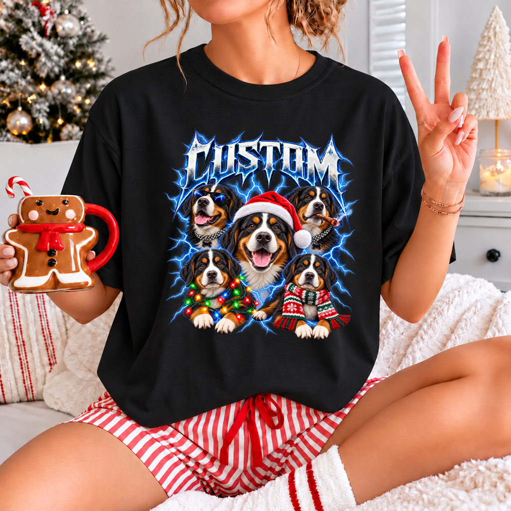 Personalized Bernese Mountain Dog Christmas Shirt – Custom Dog Name Holiday Graphic Tee