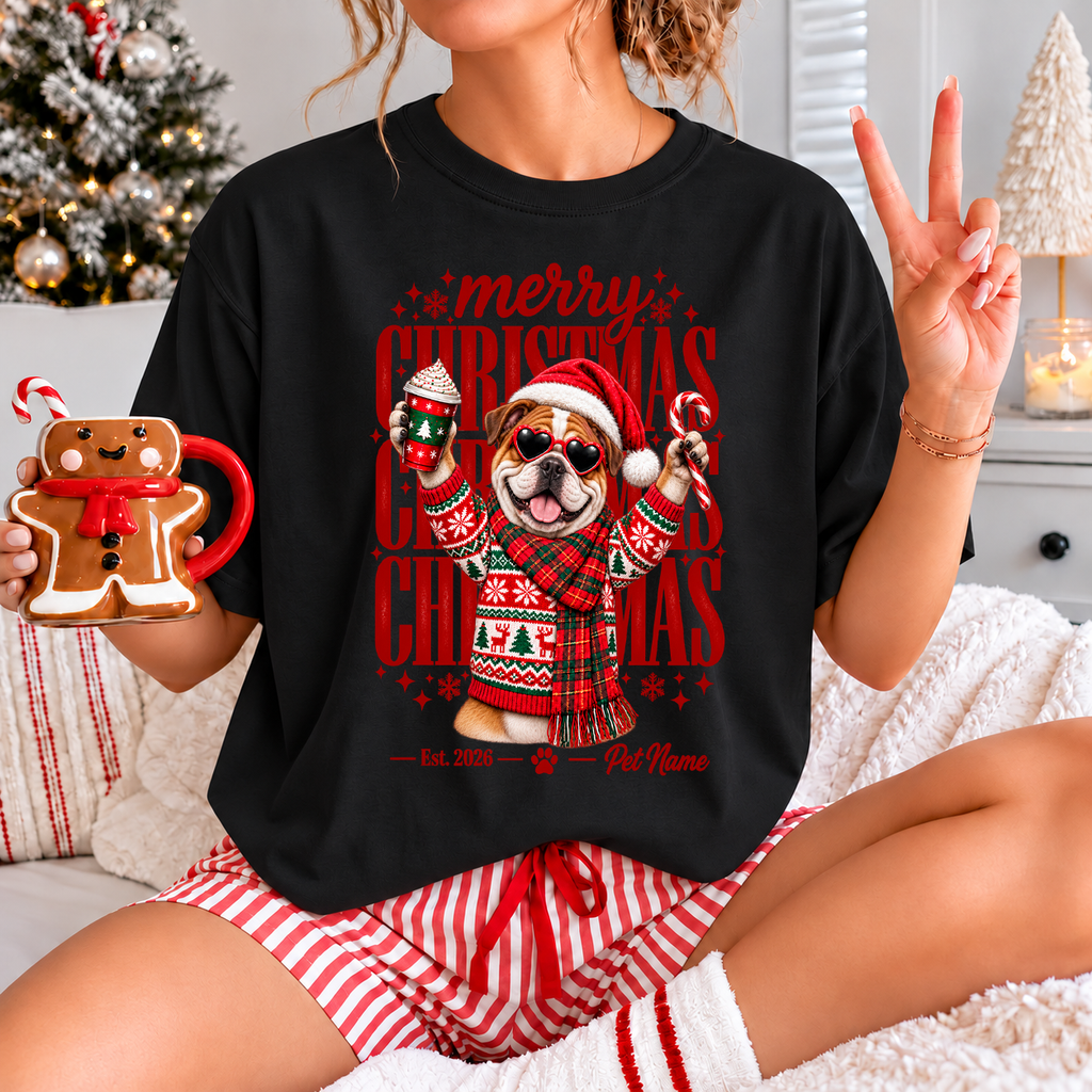 Bulldog Christmas Shirt – Merry Christmas Bulldog Lover Holiday Graphic Tee