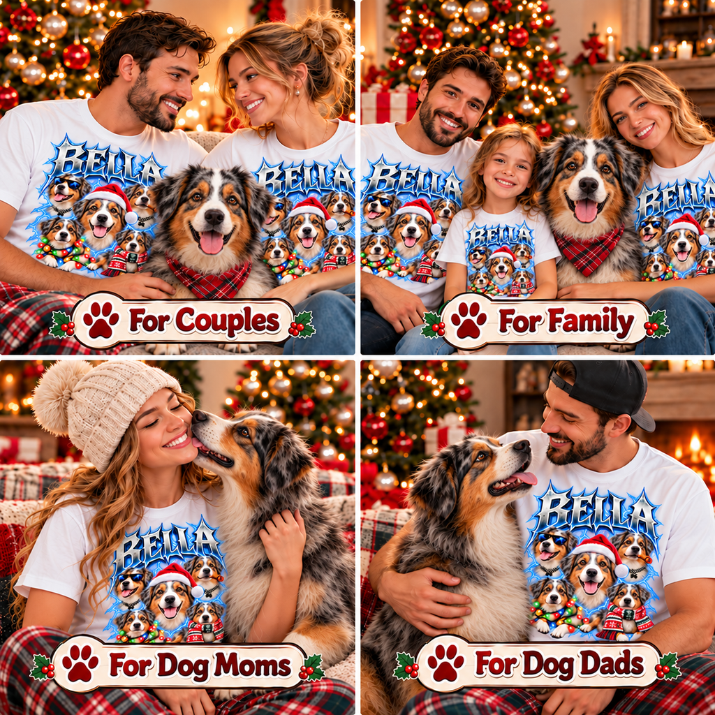 Personalized Australian Shepherd Christmas Shirt – Custom Dog Name Holiday Graphic Tee