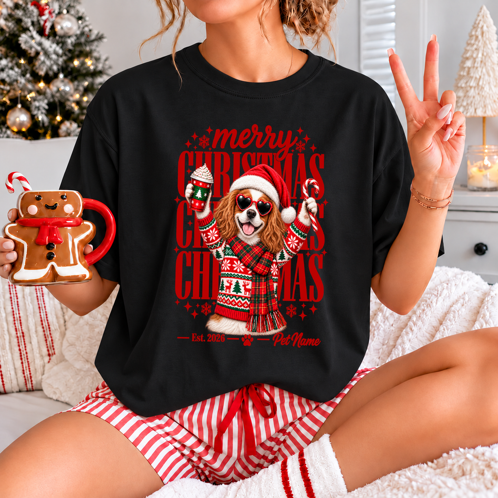 Cavalier King Charles Spaniel Christmas Shirt – Merry Christmas Dog Lover Holiday Graphic Tee