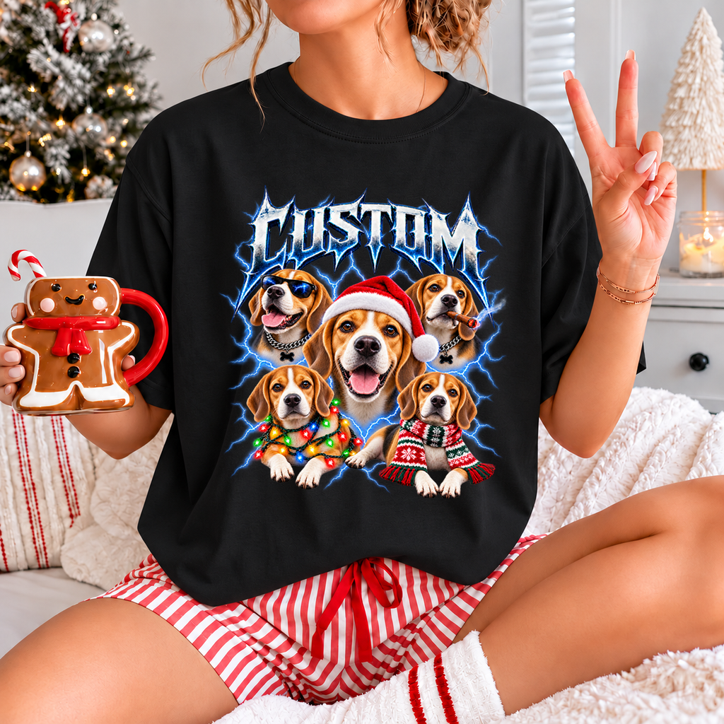 Personalized Beagle Christmas Shirt – Custom Dog Name Holiday Graphic Tee