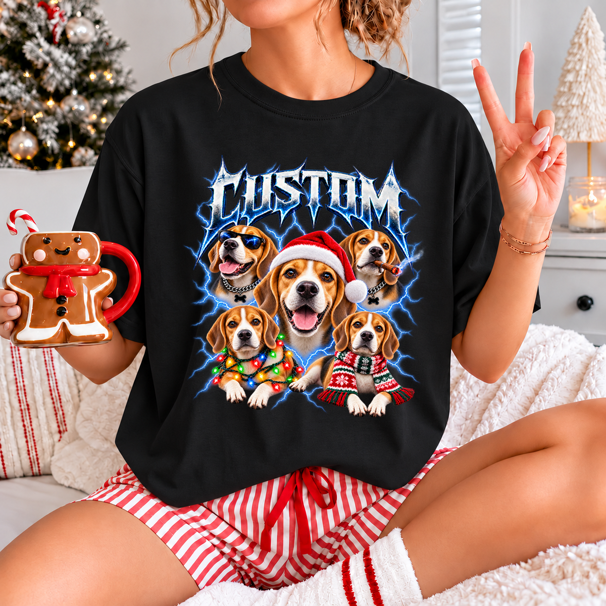 Personalized Beagle Christmas Shirt – Custom Dog Name Holiday Graphic Tee