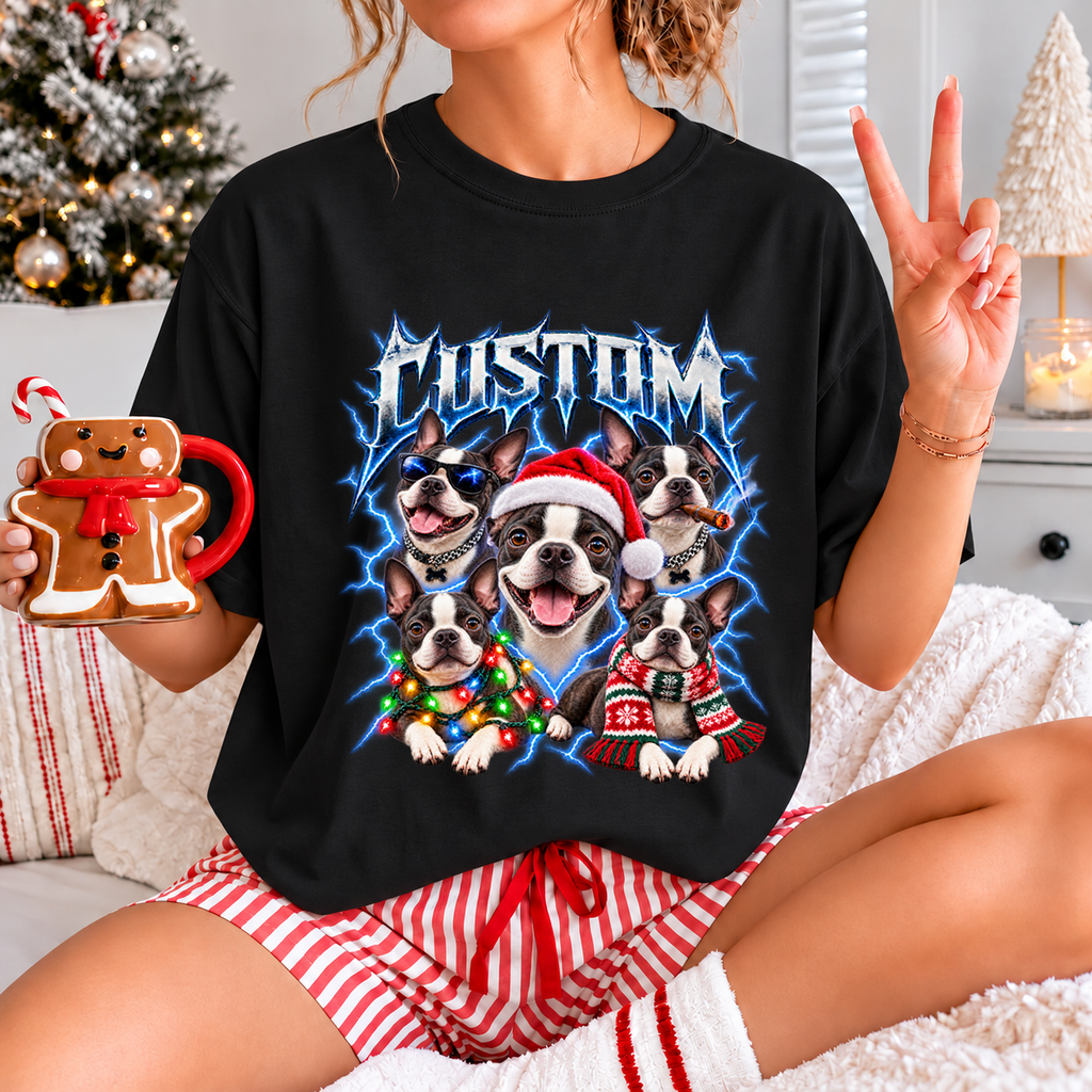 Personalized Boston Terrier Christmas Shirt – Custom Dog Name Holiday Graphic Tee