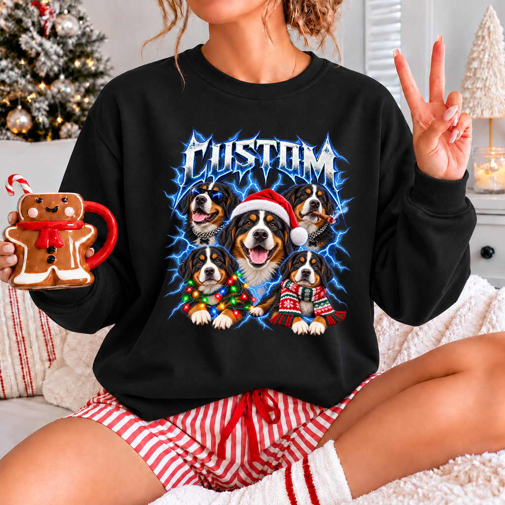 Personalized Bernese Mountain Dog Christmas Shirt – Custom Dog Name Holiday Graphic Tee
