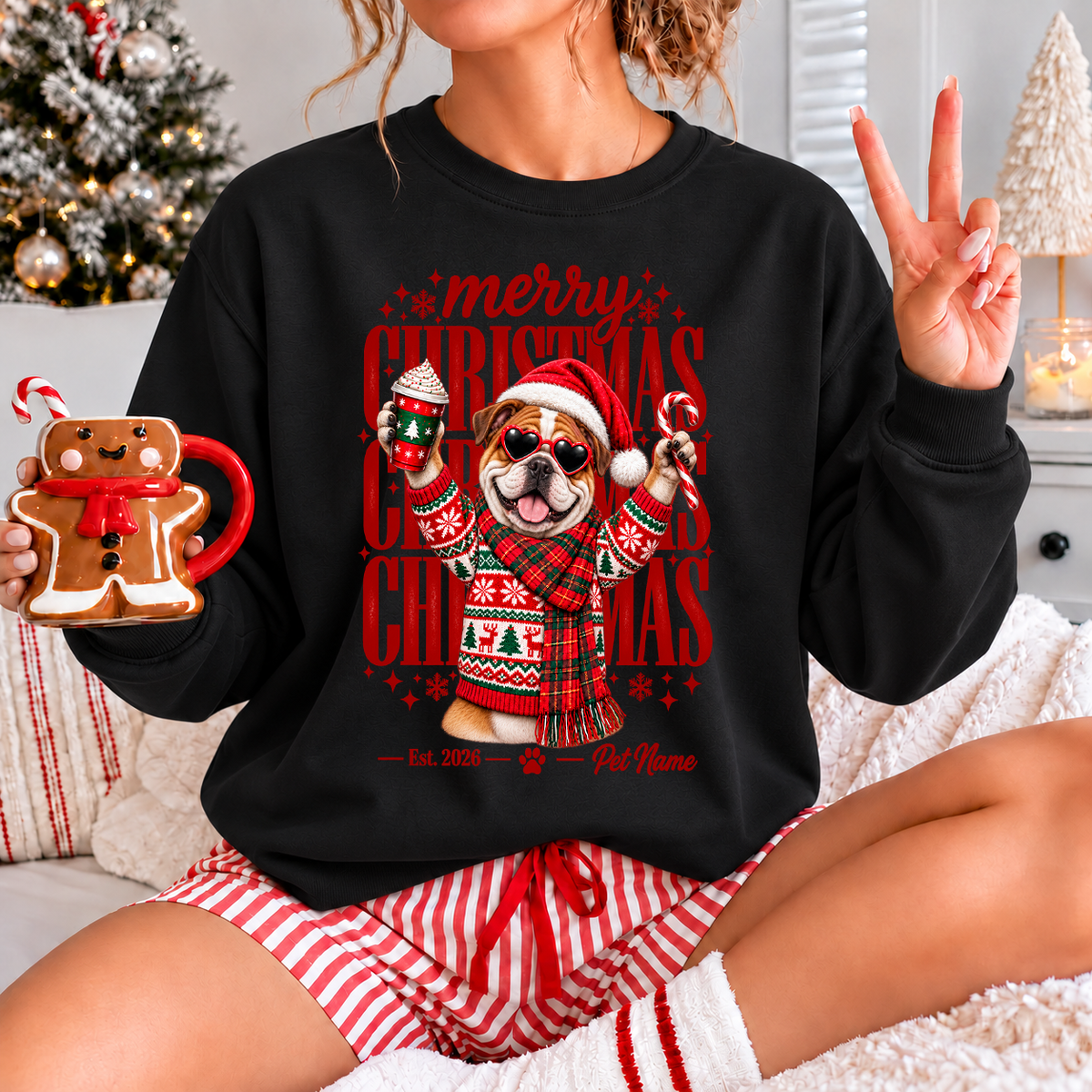 Bulldog Christmas Shirt – Merry Christmas Bulldog Lover Holiday Graphic Tee