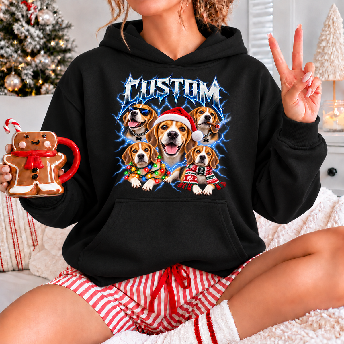 Personalized Beagle Christmas Shirt – Custom Dog Name Holiday Graphic Tee