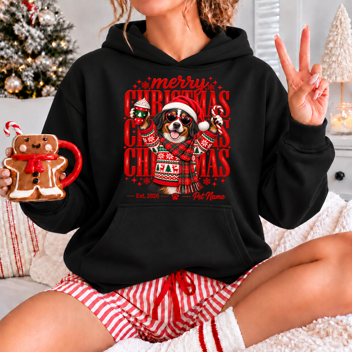 Bernese Mountain Dog Christmas Shirt – Merry Christmas Bernese Mountain Dog Lover Holiday Graphic Tee