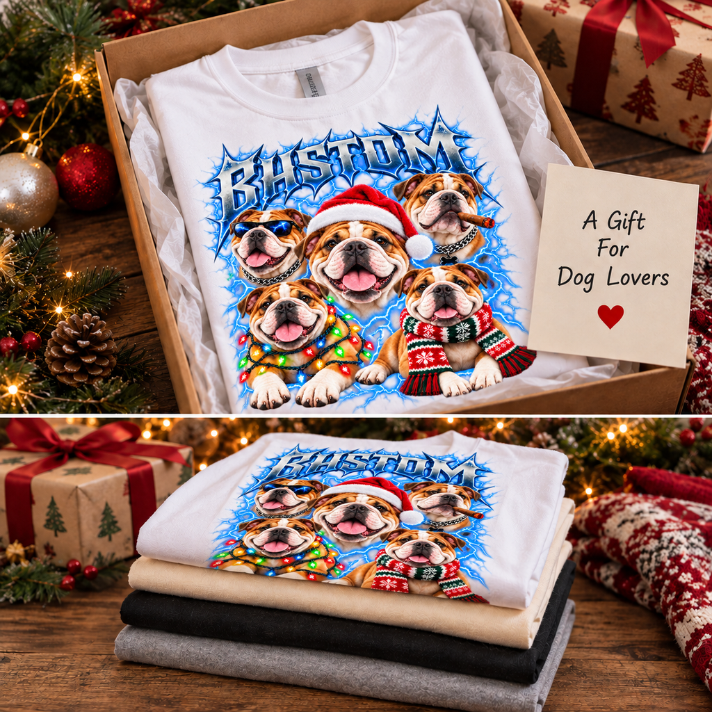 Personalized Bulldog Christmas Shirt – Custom Dog Name Holiday Graphic Tee
