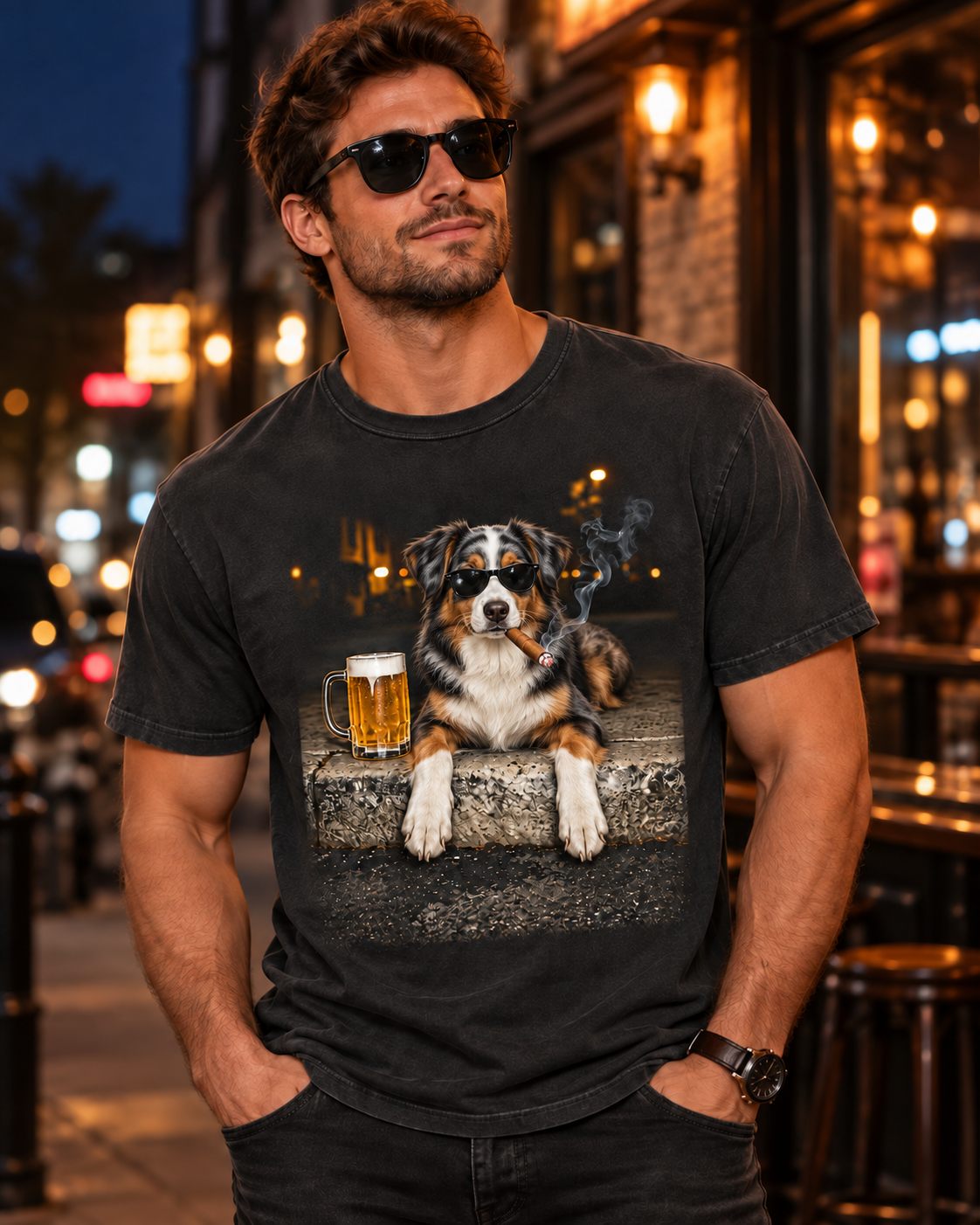 Australian Shepherd Beer & Cigar T-Shirt