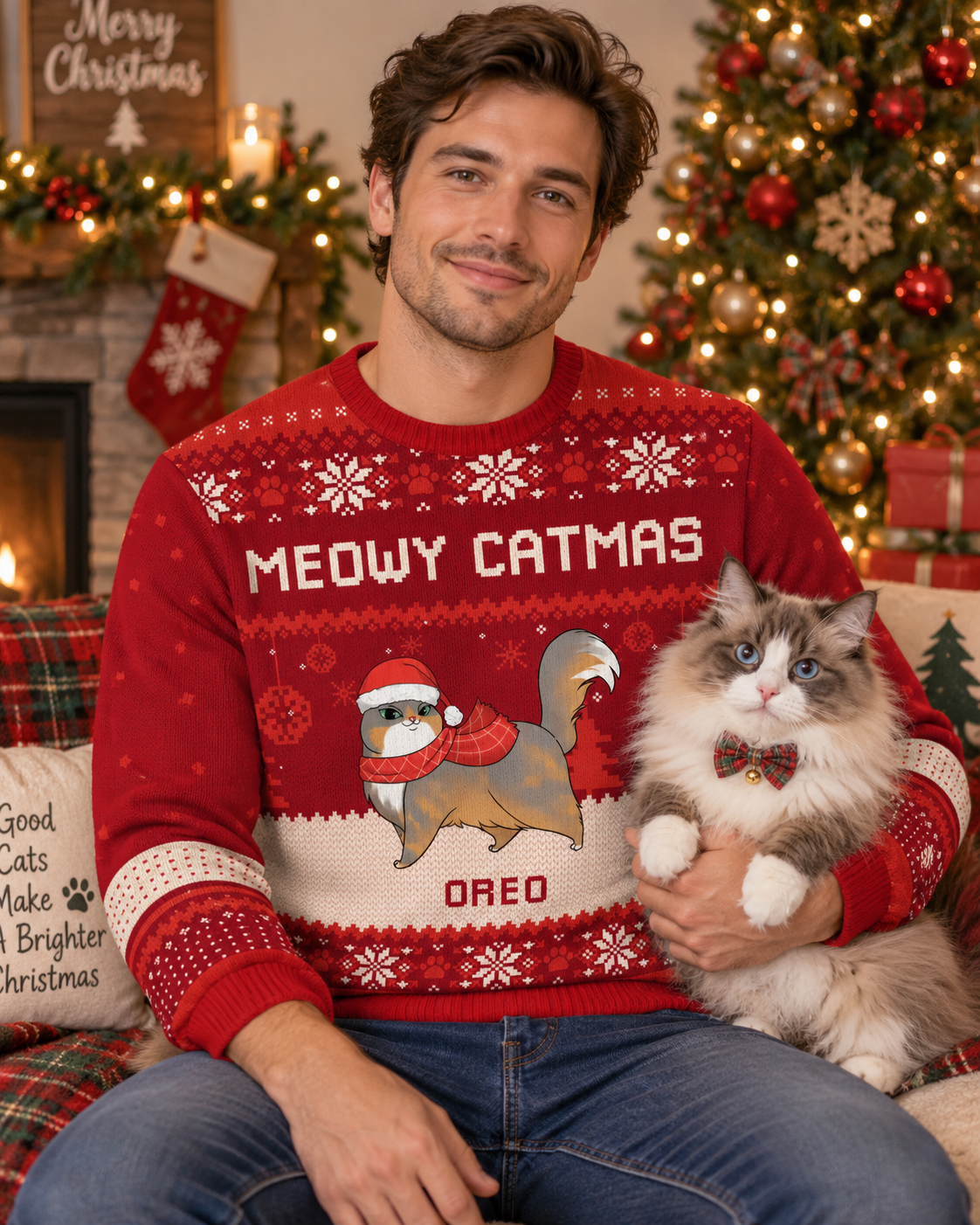Meowy Catmas - Personalized Ugly Christmas Cat Sweater