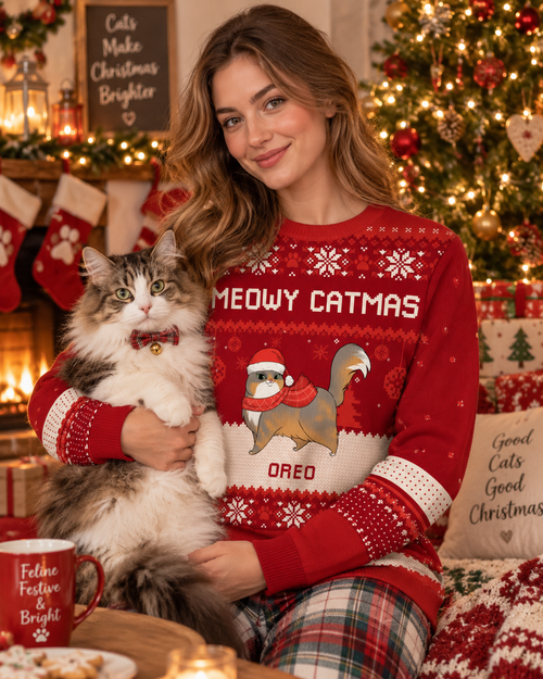 Meowy Catmas - Personalized Ugly Christmas Cat Sweater