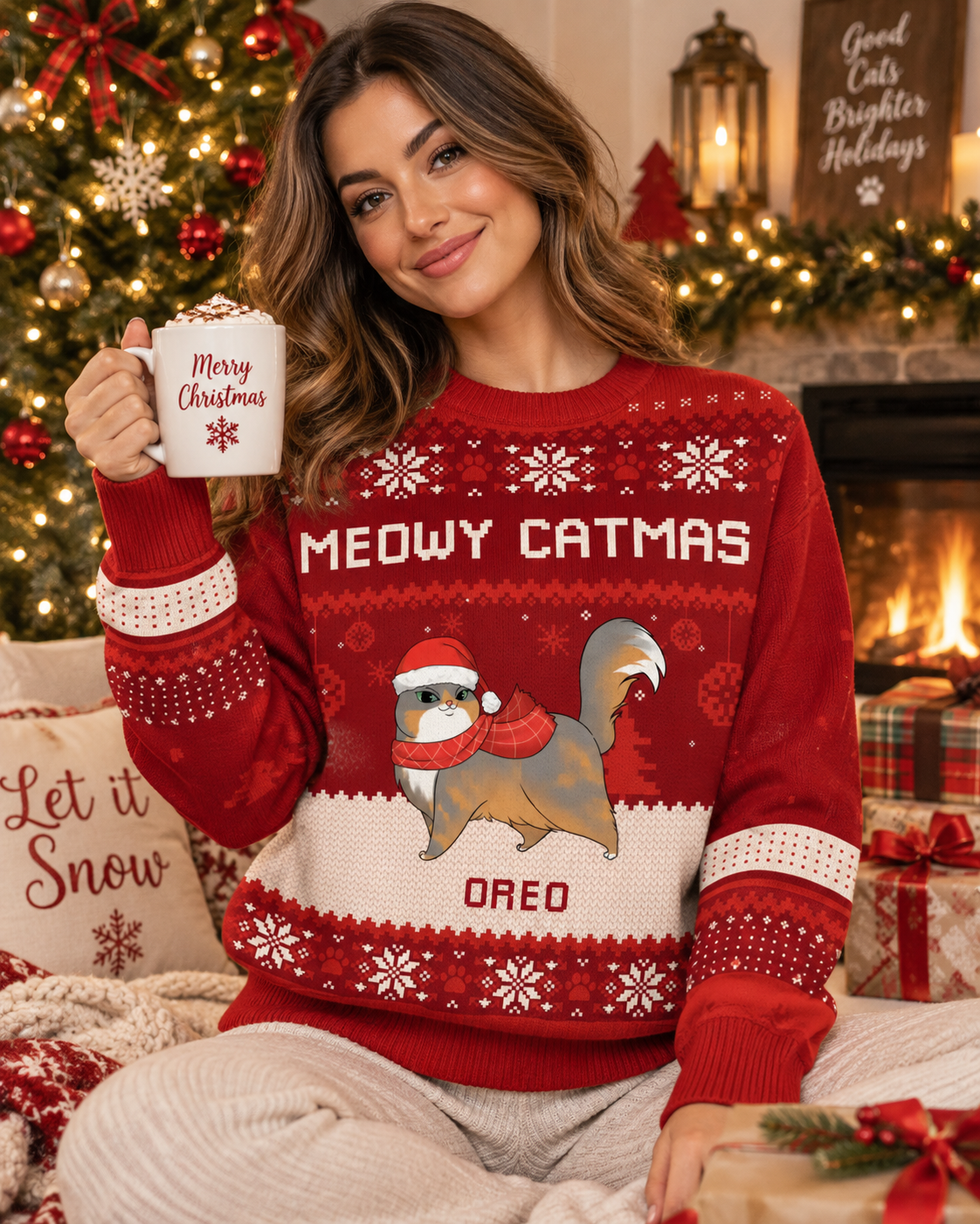 Meowy Catmas - Personalized Ugly Christmas Cat Sweater
