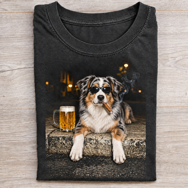 Australian Shepherd Beer & Cigar Shirt – Funny Australian Shepherd Lover Graphic Tee