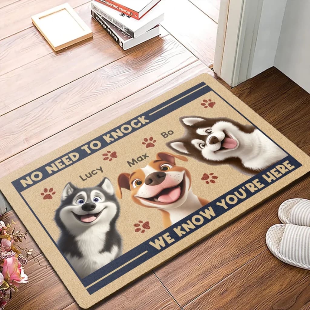 No Need To Knock, We Know You're Here - Personalized Doormat, Gift for Dog Owner, Dog Lover Gift