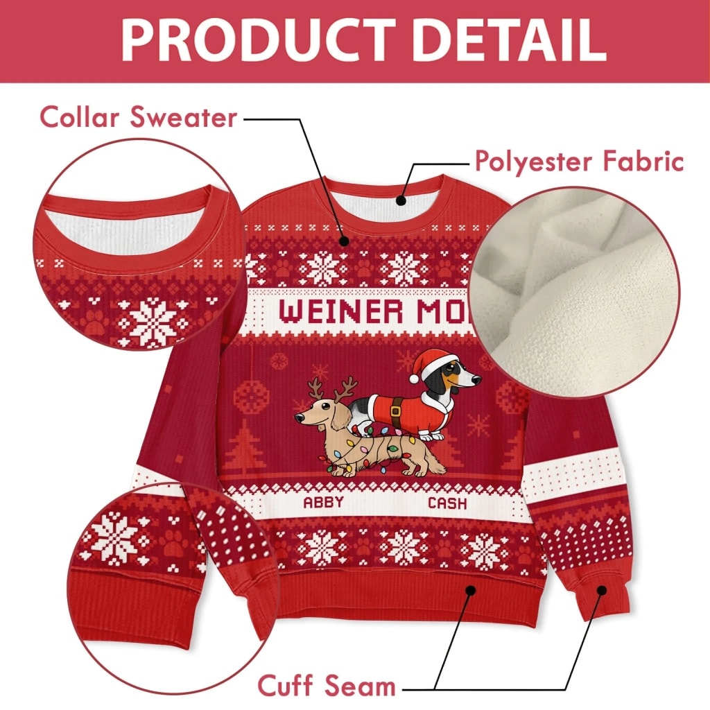 Weiner Dog Mom/Dad Christmas - Personalized Ugly Sweater, Wool Sweater Gift For Dog Lover, Dachshund Shirt