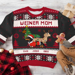 Weiner Dog Mom/Dad Christmas - Personalized Ugly Sweater, Wool Sweater Gift For Dog Lover, Dachshund Shirt