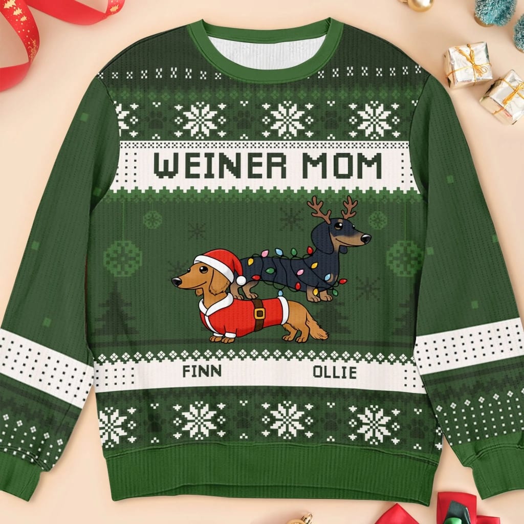 Weiner Dog Mom/Dad Christmas - Personalized Ugly Sweater, Wool Sweater Gift For Dog Lover, Dachshund Shirt
