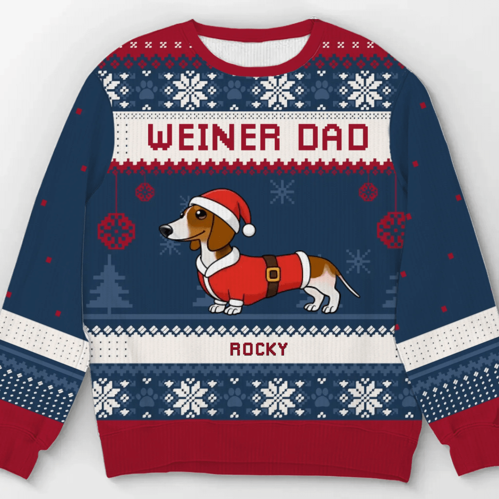 Weiner Dog Mom/Dad Christmas - Personalized Ugly Sweater, Wool Sweater Gift For Dog Lover, Dachshund Shirt