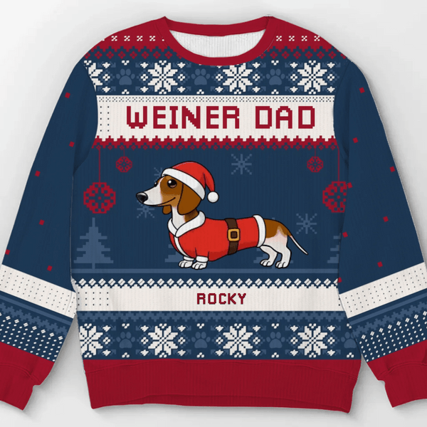 Weiner Dog Mom/Dad Christmas - Personalized Ugly Sweater, Wool Sweater Gift For Dog Lover, Dachshund Shirt