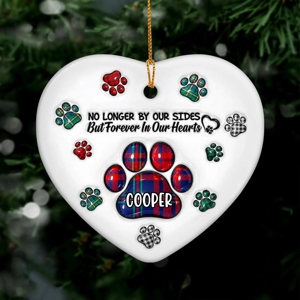You Left Paw Prints On Our Hearts- Personalized Ceramic Ornament, Memorial Gift For Dog Lover, Memorial Glass Ornament