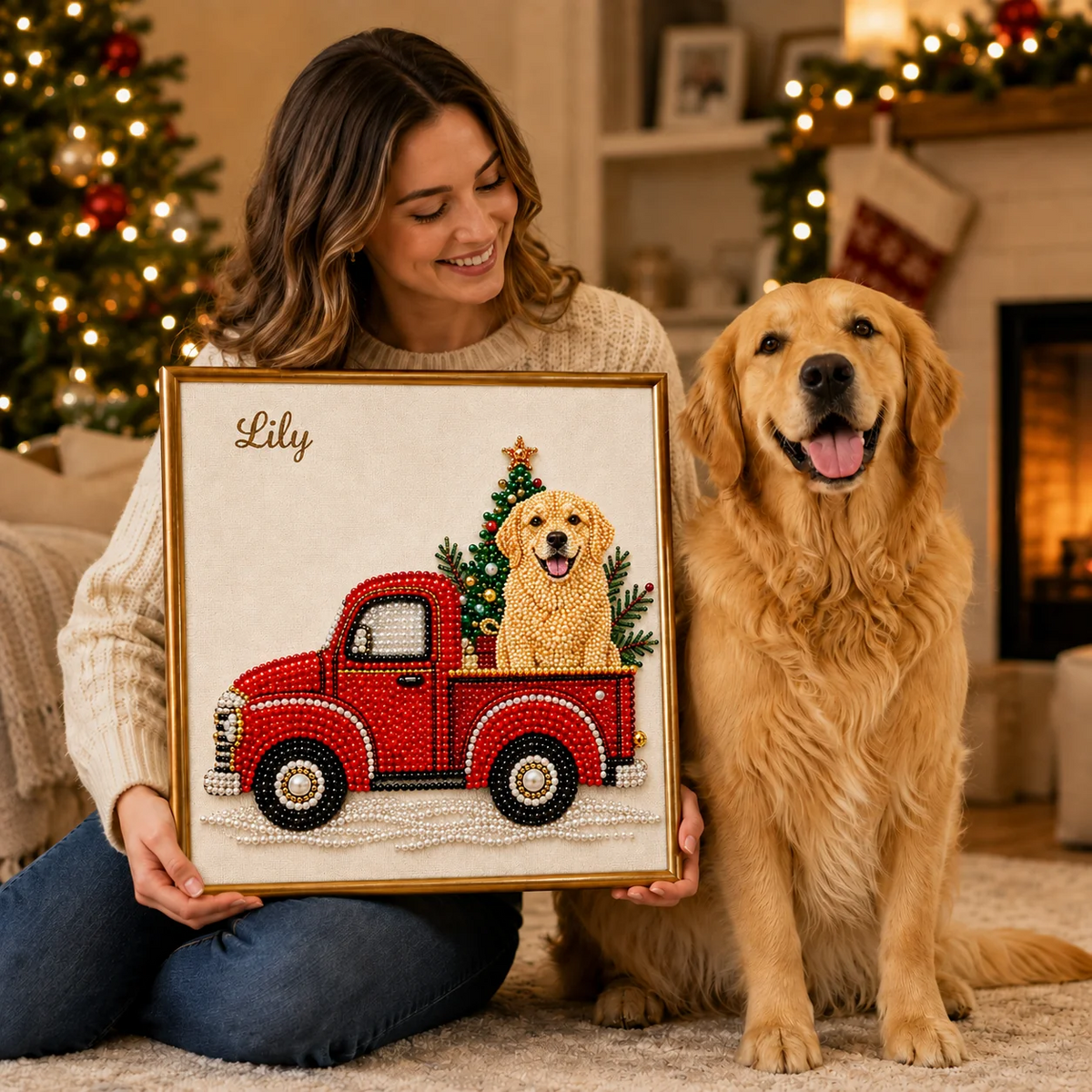 as Holiday Decor Gift for Pet Lovers  Pet Pearl Art DIY Kit – Custom Pet Photo Red Truck Design, Christmas Holiday Decor Gift for Pet Lovers