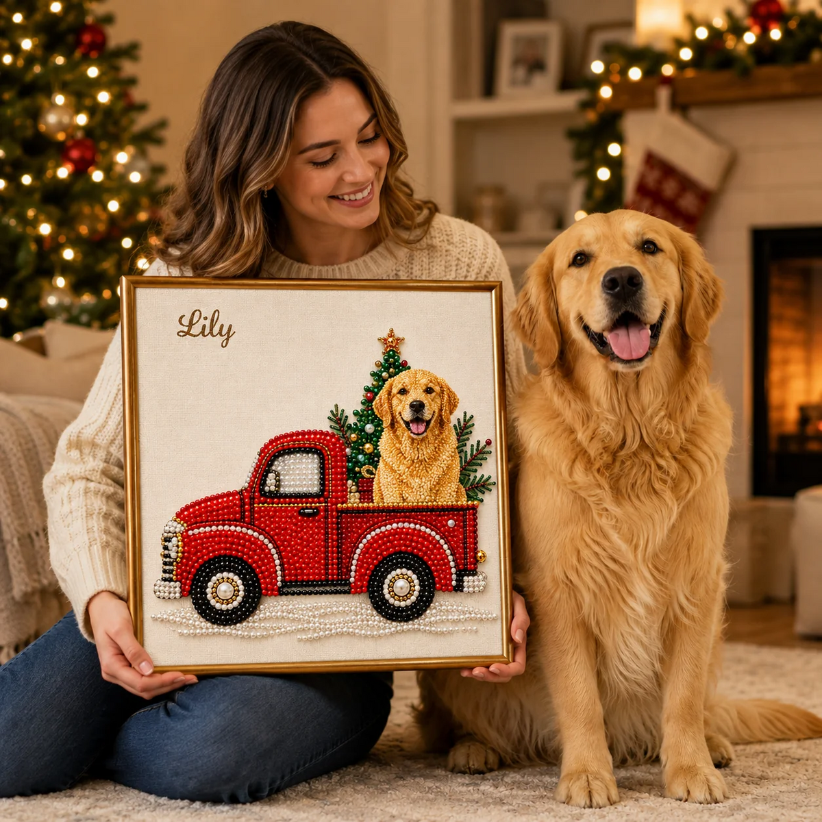 as Holiday Decor Gift for Pet Lovers  Pet Pearl Art DIY Kit – Custom Pet Photo Red Truck Design, Christmas Holiday Decor Gift for Pet Lovers