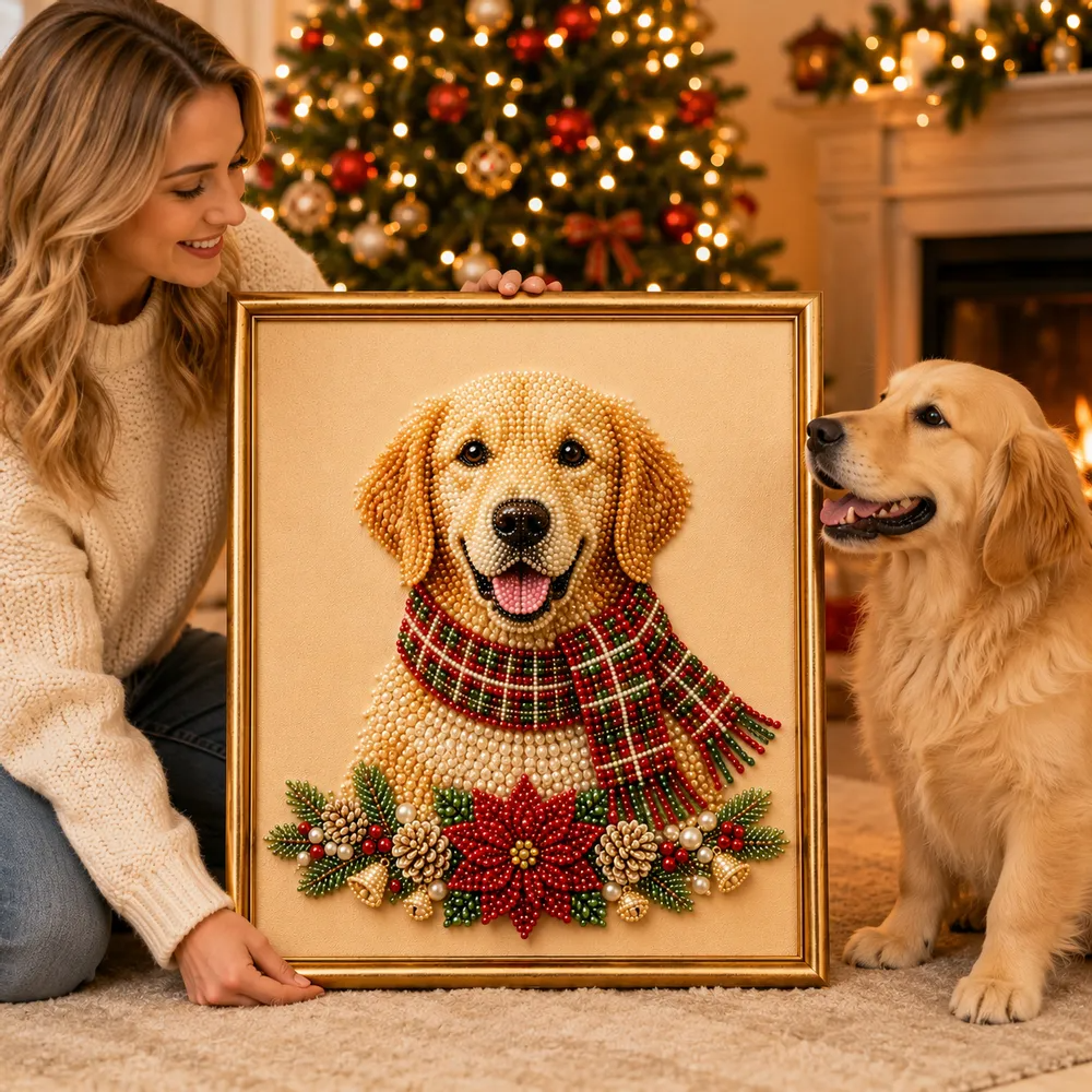 Personalized 3D Pearl Art DIY Kit – Custom Pet Christmas