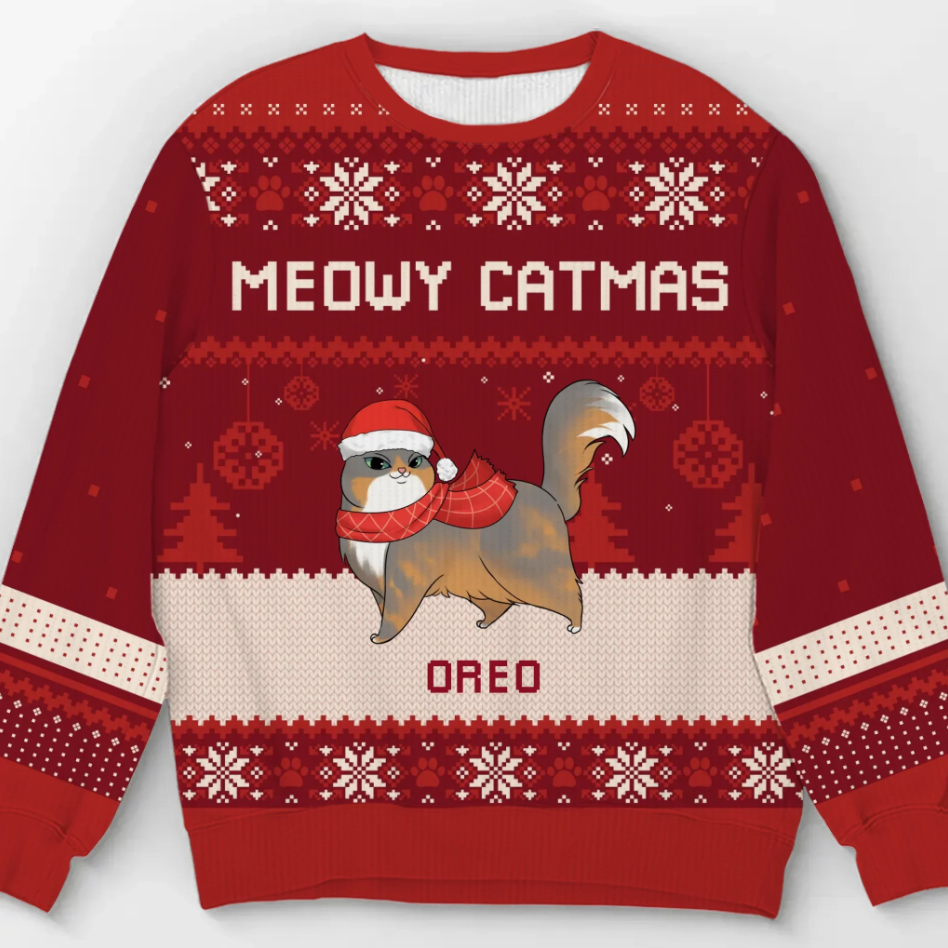 Meowy Catmas Holiday - Personalized Ugly Sweater, Wool Sweatshirt, Gift For Cat Lovers