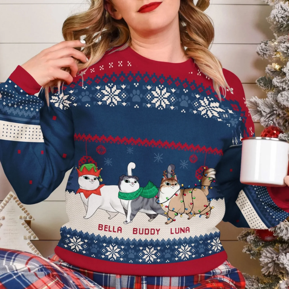 Meowy Catmas Holiday - Personalized Ugly Sweater, Wool Sweatshirt, Gift For Cat Lovers