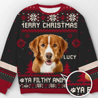 Merry Christmas Ya Filthy Animal Custom Dog Photo - Personalized Wool Sweater, Ugy Sweatshirt All-Over-Print, Christmas Gift For Dog Parents, Dog Lover Gift