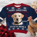 Merry Christmas Ya Filthy Animal Custom Dog Photo - Personalized Wool Sweater, Ugy Sweatshirt All-Over-Print, Christmas Gift For Dog Parents, Dog Lover Gift