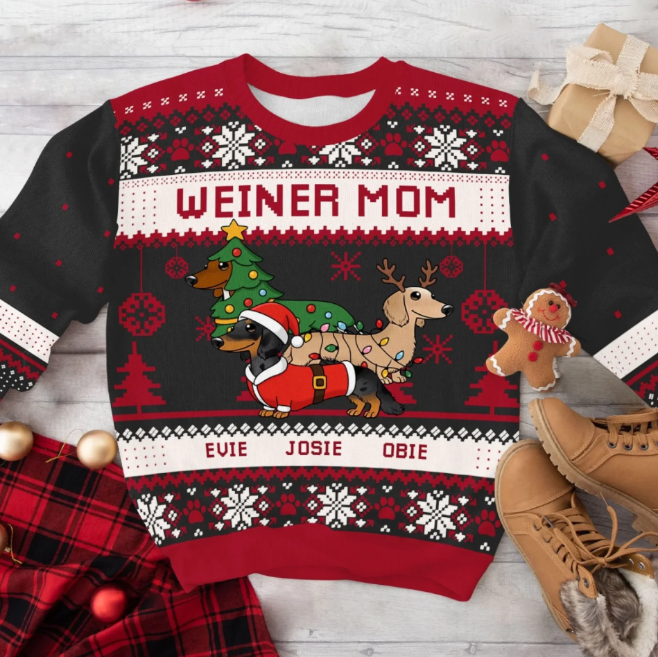 Weiner Dog Mom/Dad Christmas - Personalized Ugly Sweater