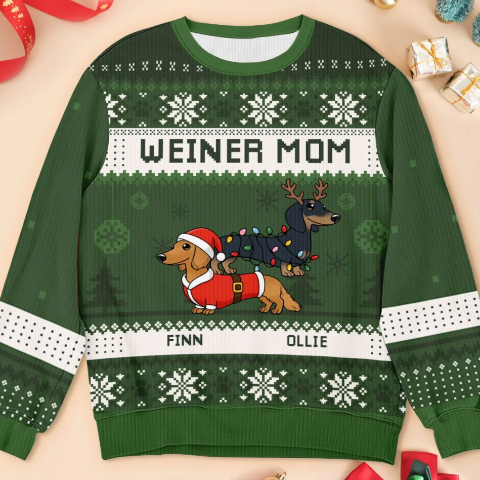 Weiner Dog Mom/Dad Christmas - Personalized Ugly Sweater